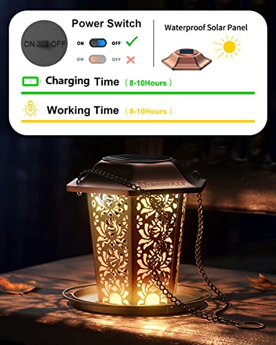 DesGully Solar Bird Feeders for Outdoors Hanging - Premium Grade Metal Bird Feeder, Chew-Proof, Weather and Water Resistant Wild Bird feeders, Outside and Garden Decoration-New - Image 4