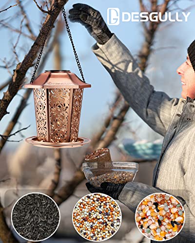DesGully Solar Bird Feeders for Outdoors Hanging - Premium Grade Metal Bird Feeder, Chew-Proof, Weather and Water Resistant Wild Bird feeders, Outside and Garden Decoration-New - Image 3