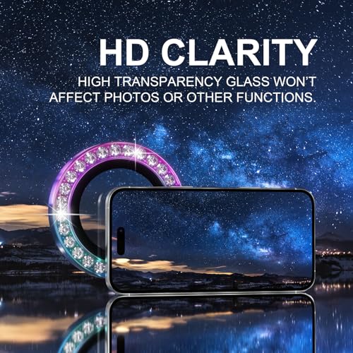 Choiche Compatible for iPhone 16 Pro/iPhone 16 Pro Max Camera Lens Protector Bling, 9H Tempered Glass Camera Cover Screen Protector Metal Ring Decoration Accessories (Diamond-Colorful) - Image 5