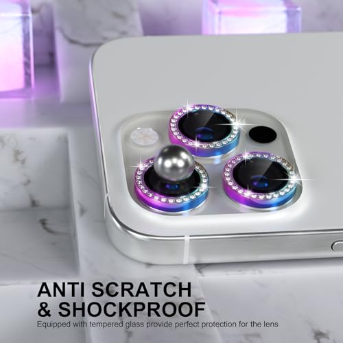 Choiche Compatible for iPhone 16 Pro/iPhone 16 Pro Max Camera Lens Protector Bling, 9H Tempered Glass Camera Cover Screen Protector Metal Ring Decoration Accessories (Diamond-Colorful) - Image 3