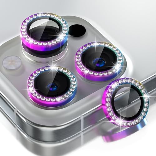 Choiche Compatible for iPhone 16 Pro/iPhone 16 Pro Max Camera Lens Protector Bling, 9H Tempered Glass Camera Cover Screen Protector Metal Ring Decoration Accessories (Diamond-Colorful) - Image 1