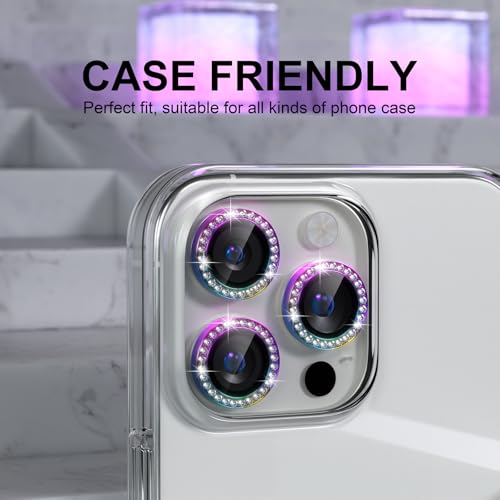 Choiche Compatible for iPhone 16 Pro/iPhone 16 Pro Max Camera Lens Protector Bling, 9H Tempered Glass Camera Cover Screen Protector Metal Ring Decoration Accessories (Diamond-Colorful) - Image 4