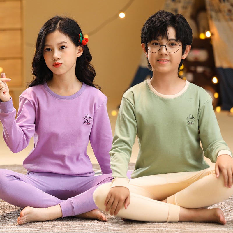 Children'S Cotton Underwear Suit Children'S Autumn Clothes Long Pants Boys And Girls Pajamas Warm Cotton Sweater Home Wear - Image 2