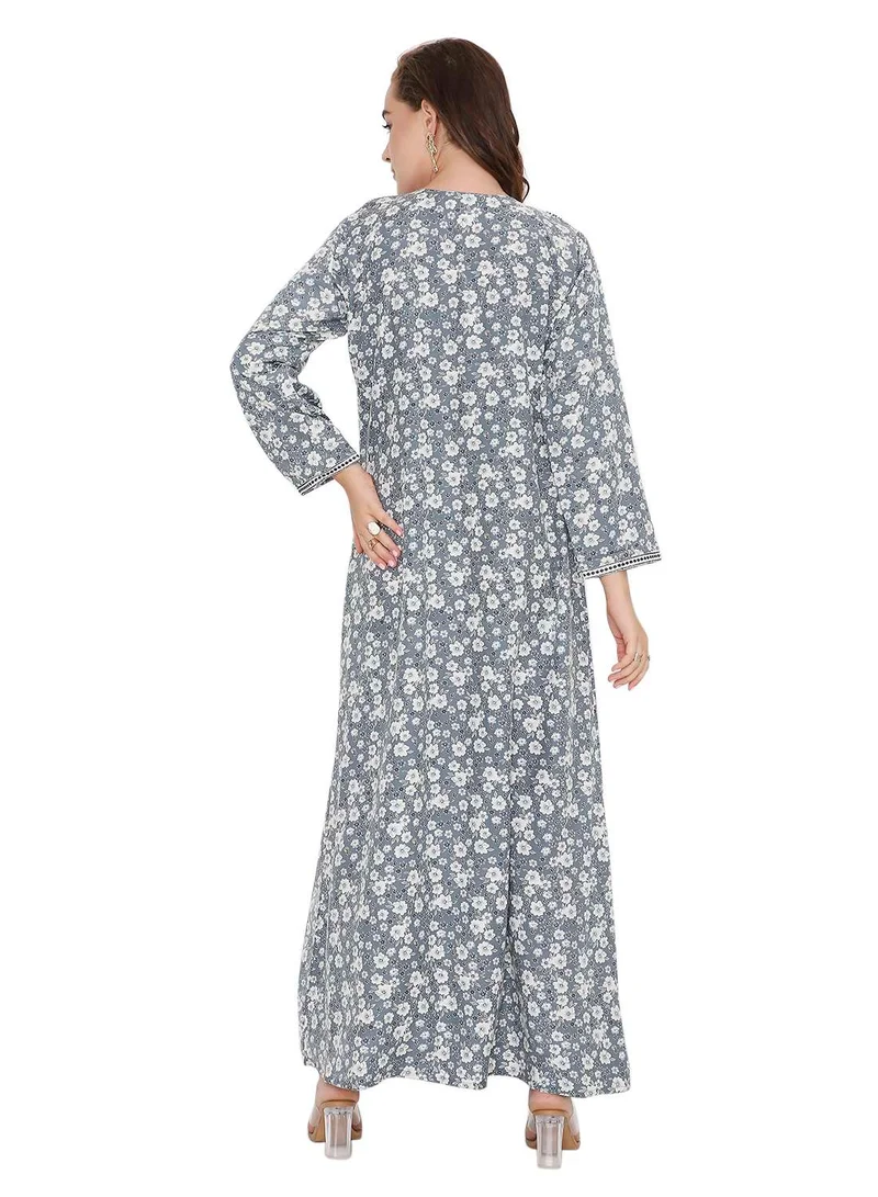 HANA & SARA LONG SLEEVE STYLISH PRINTED LONG ARABIC FARASHA KAFTAN JALABIYA DRESSES
