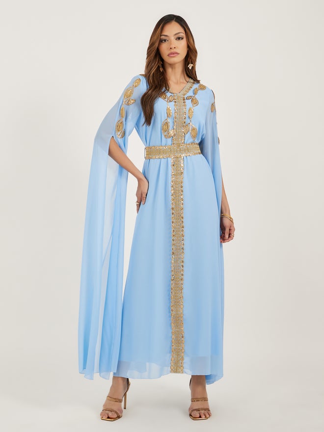 Styli Amirah Lace Trim Slit Sleeves V Neck Kaftan  - Image 2