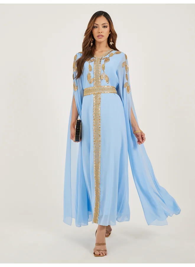 أميرة Amirah Lace Trim Slit Sleeves V Neck Kaftan