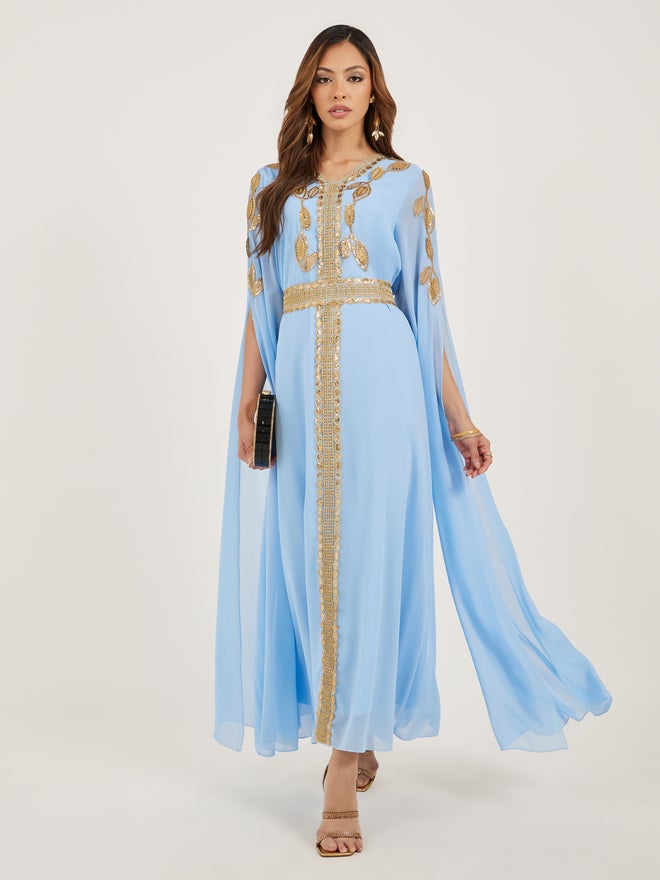 Styli Amirah Lace Trim Slit Sleeves V Neck Kaftan  - Image 1
