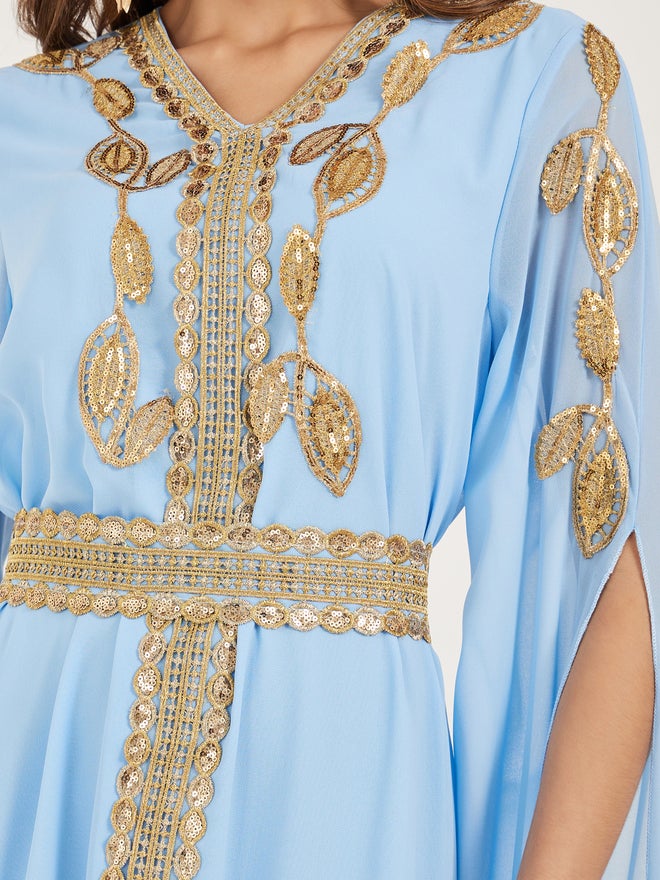 Styli Amirah Lace Trim Slit Sleeves V Neck Kaftan  - Image 4
