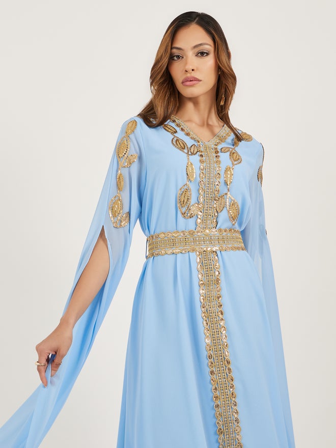 Styli Amirah Lace Trim Slit Sleeves V Neck Kaftan  - Image 3