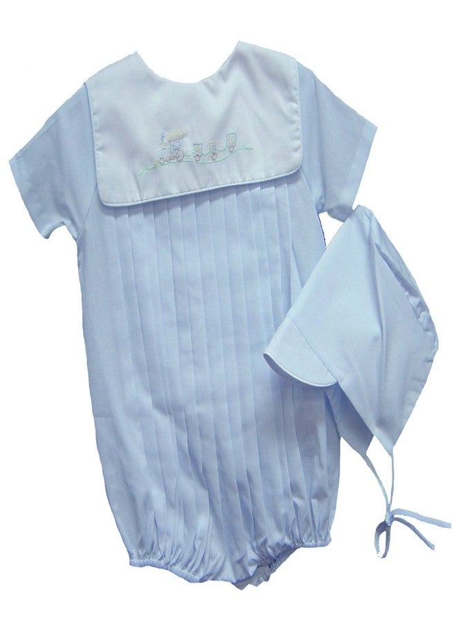 Petit Ami Boys Shadow Embroidered Train Romper with Hat Blue (6 Months)