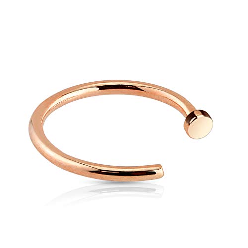 FIFTH CUE 18GA Rose Gold Flat Disc Nose Hoop 316L Surgical Steel Ring - Image 5