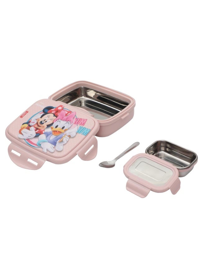 JAYPEE Steel Tek Jr. Insulated Lunch Box Mickey Mouse & Donald Duck, Pink, 400 ml | Airtight Tiffin Box for School Kids Inner Stainless Steel Mini Box | Bpa Free - Image 1