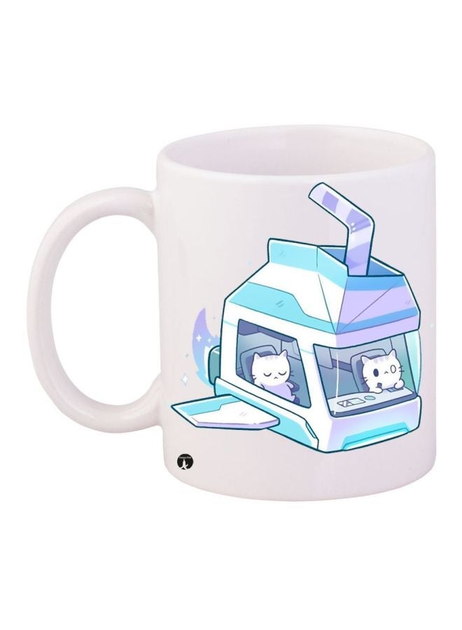 Cartoon Printed Coffee Mug White/Blue/Purple 11ounce