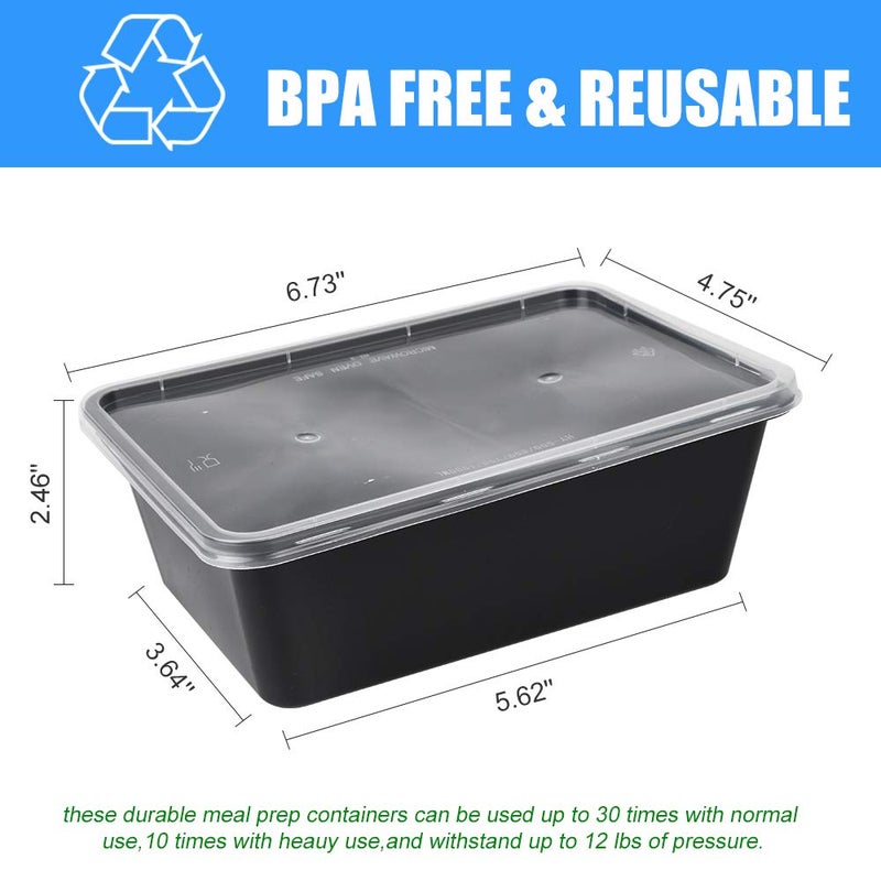 Oranlife Oranlife Food Containers  50 Pack Disposable Meal Storage Lunch Containers Plastic Insulated Reusable&Microwavable Bento Boxes with Lids for Dishwasher/Freezer Safe BPA FREE (750 ML/ 26 OZ)  - Image 2