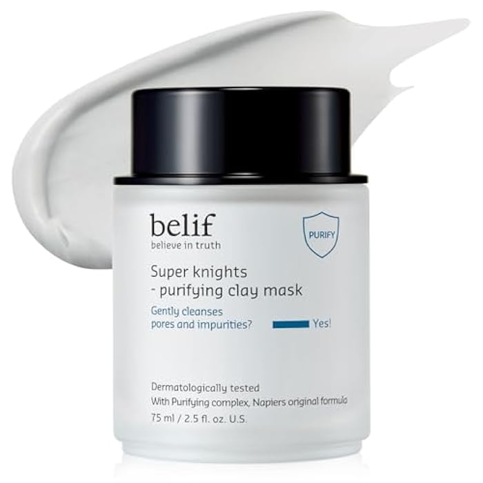 belif Super Knights Purifying Clay Mask, Hyaluronic Acid & Glycerin, Hydrating Wash Off Clay Face Mask, Pore Cleansing & Care, Targets Dryness, Oiliness & Uneven Texture, Korean Skin Care - Image 1