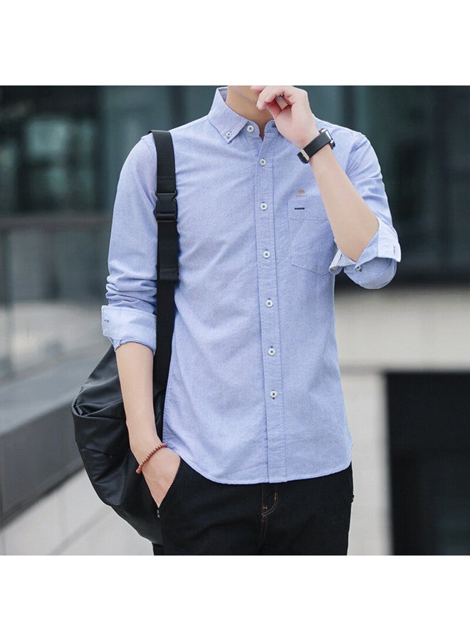 Fomoce spring Men's Solid Color Casual Slim-fit Soft Comfortable Breathable Long Sleeve Shirt - Image 3