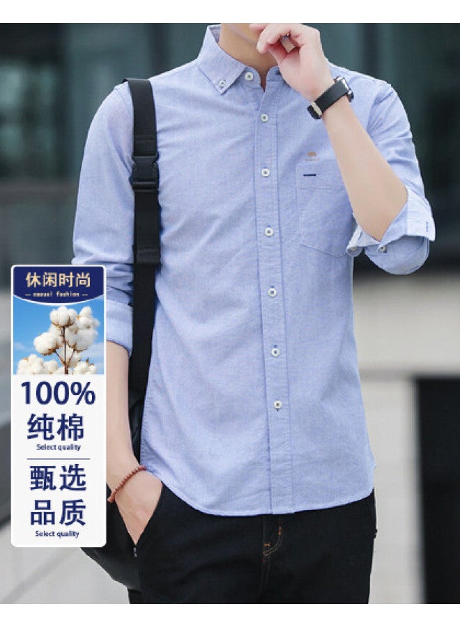 Fomoce spring Men's Solid Color Casual Slim-fit Soft Comfortable Breathable Long Sleeve Shirt - Image 1