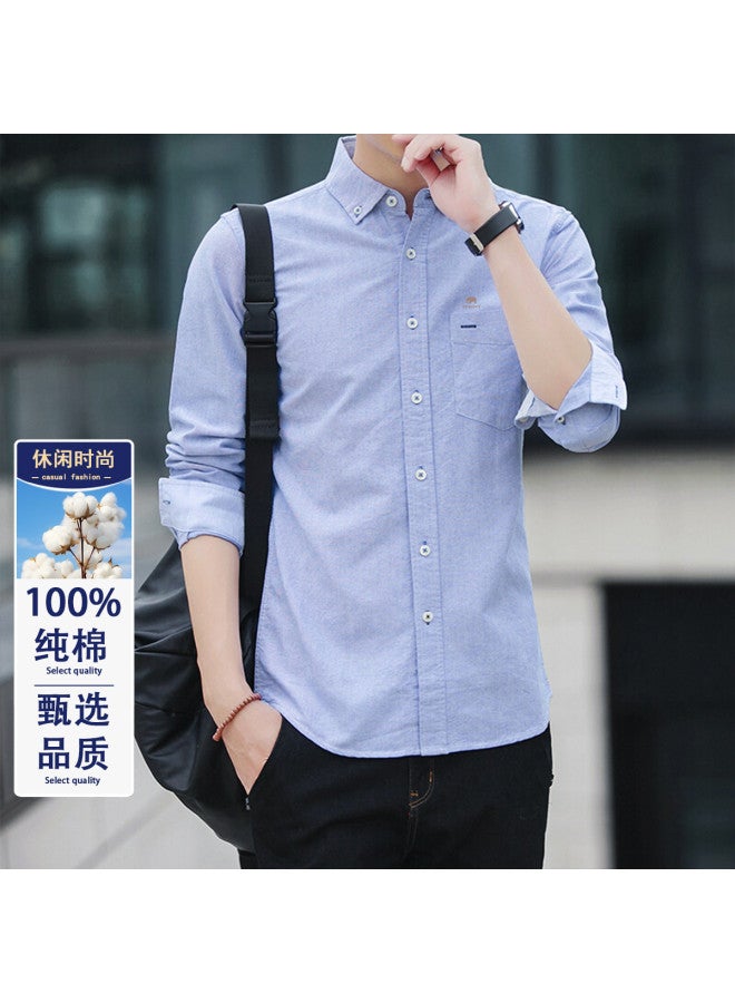 Fomoce spring Men's Solid Color Casual Slim-fit Soft Comfortable Breathable Long Sleeve Shirt - Image 2