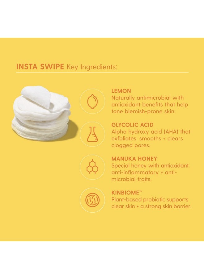 Kinship Insta Swipe Aha Exfoliating Pads Lemon Honey Glycolic Acid Face Exfoliant Brighten Smooth + Clear Clogged Pores Resurfacing Treatment Facial Wipes Tone Blemish Prone Skin (45 Count)  - Image 3