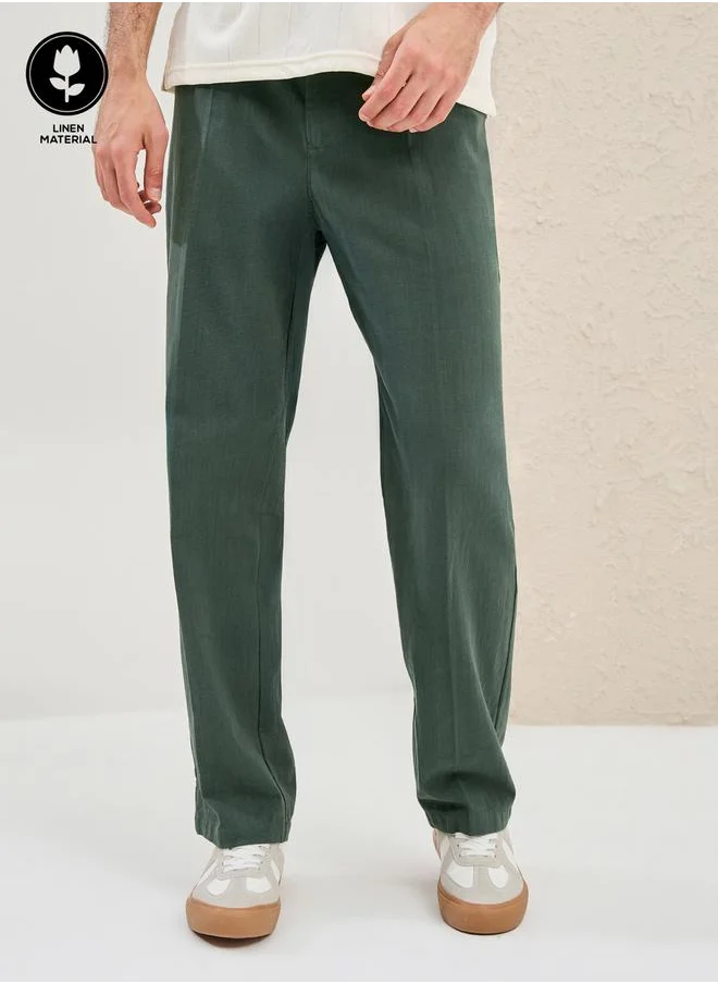Styli Solid Linen Blend Relaxed Fit Pants