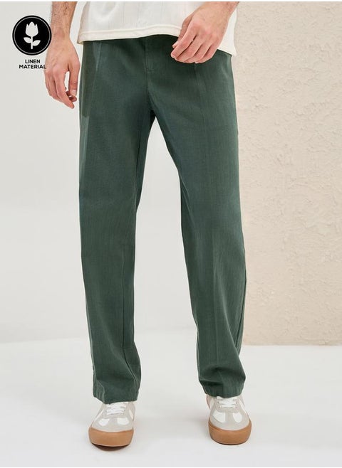 Solid Linen Blend Relaxed Fit Pants
