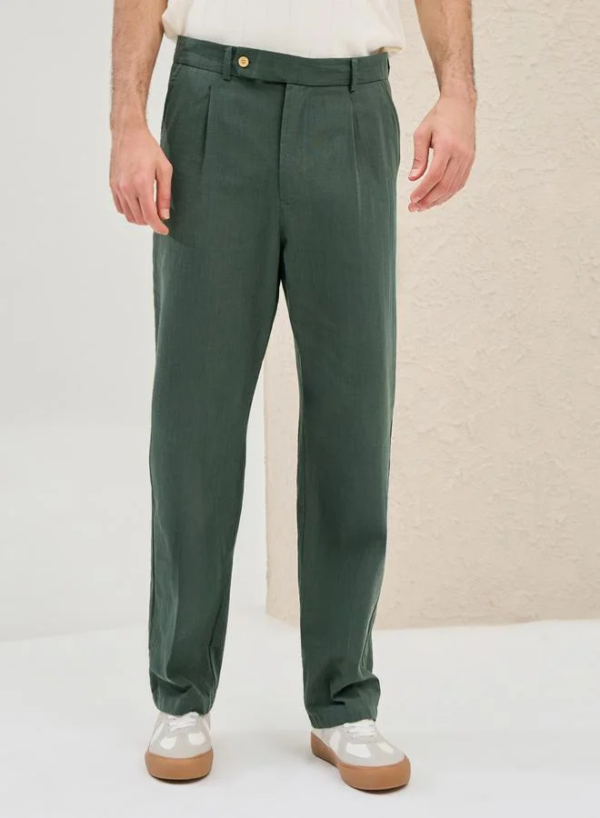 Styli Solid Linen Blend Relaxed Fit Pants