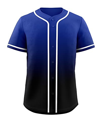 KXK Plain Men Gradient Baseball Jersey Button Down Shirts Short Sleeve Fashion Hip Hop Sports Uniform - Image 1