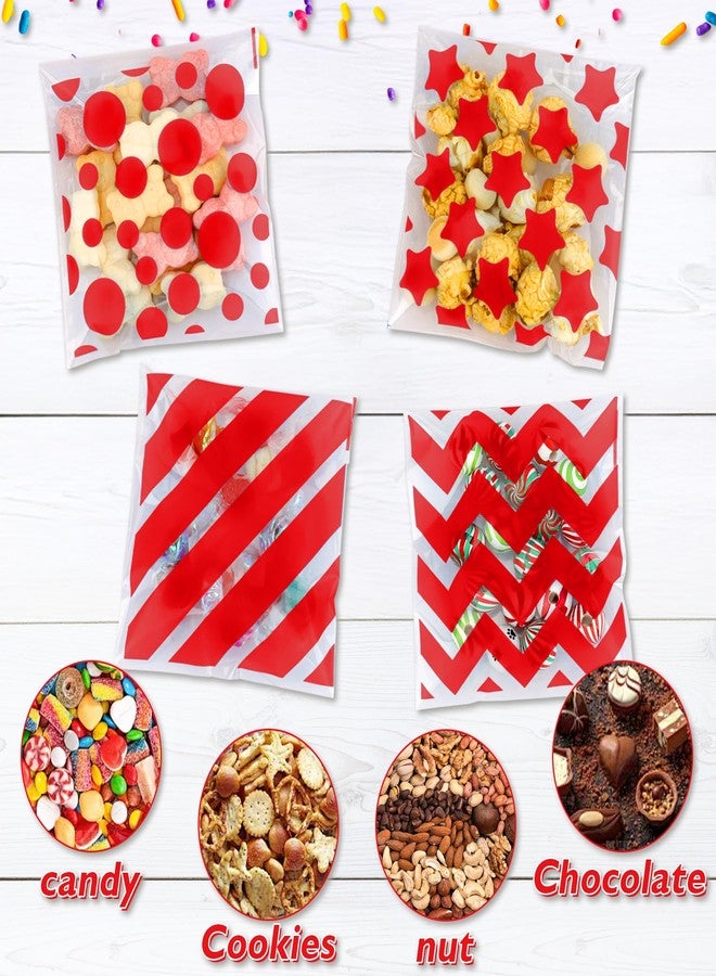 eowqeiur Valentines Cellophane Treat bags(4x4 Inch) 100 PCS Red Polka Dots Star Stripe Self Sealing Cookie Treat Snack Goodie Candy Goody Gifts Bags for Graduation Birthday Valentines Party Favors Supplies Wrap - Image 3