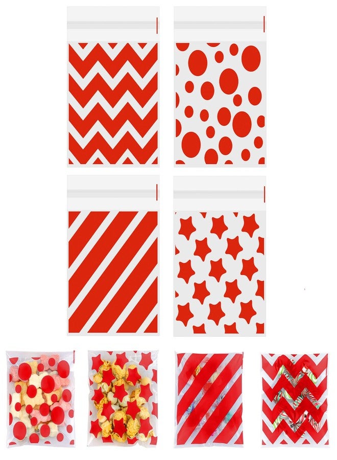 eowqeiur Valentines Cellophane Treat bags(4x4 Inch) 100 PCS Red Polka Dots Star Stripe Self Sealing Cookie Treat Snack Goodie Candy Goody Gifts Bags for Graduation Birthday Valentines Party Favors Supplies Wrap - Image 1