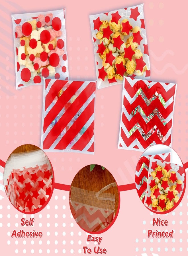 eowqeiur Valentines Cellophane Treat bags(4x4 Inch) 100 PCS Red Polka Dots Star Stripe Self Sealing Cookie Treat Snack Goodie Candy Goody Gifts Bags for Graduation Birthday Valentines Party Favors Supplies Wrap - Image 4