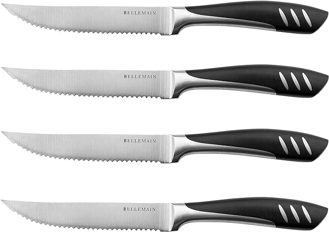 Bellemain Premium Steak Knives Set of 4, Kitchen Knife Sets with Steel Blades for Precise Cutting, Lightweight Steak Knife Set Stainless Steel & Durable, Serrated Steak Knives Dishwasher Safe - Image 1