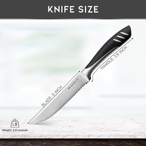 Bellemain Premium Steak Knives Set of 4, Kitchen Knife Sets with Steel Blades for Precise Cutting, Lightweight Steak Knife Set Stainless Steel & Durable, Serrated Steak Knives Dishwasher Safe - Image 2