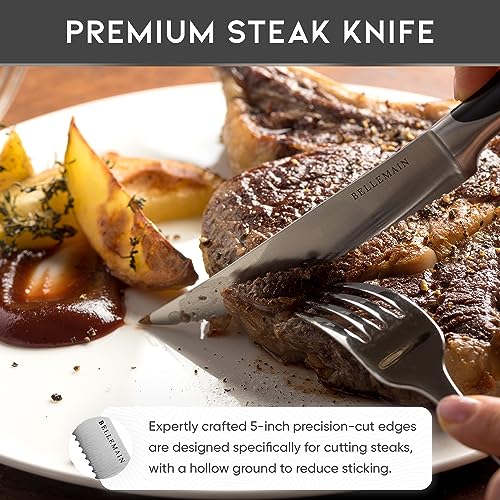 Bellemain Premium Steak Knives Set of 4, Kitchen Knife Sets with Steel Blades for Precise Cutting, Lightweight Steak Knife Set Stainless Steel & Durable, Serrated Steak Knives Dishwasher Safe - Image 3