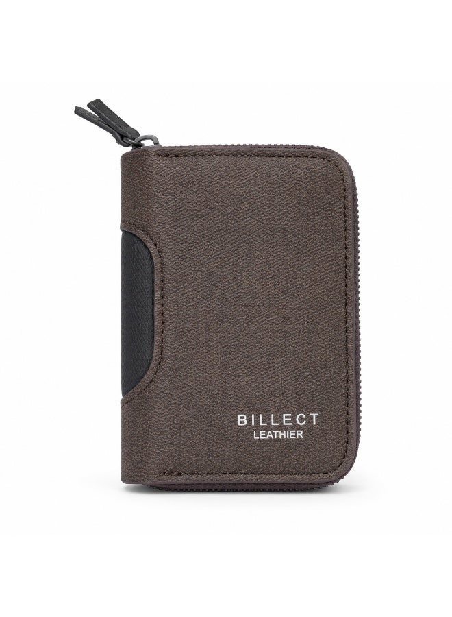 BILLECT Men's Full Zip Wallet for Cards and Cash - Compact Multi-Pocket Design - Brown - Image 1
