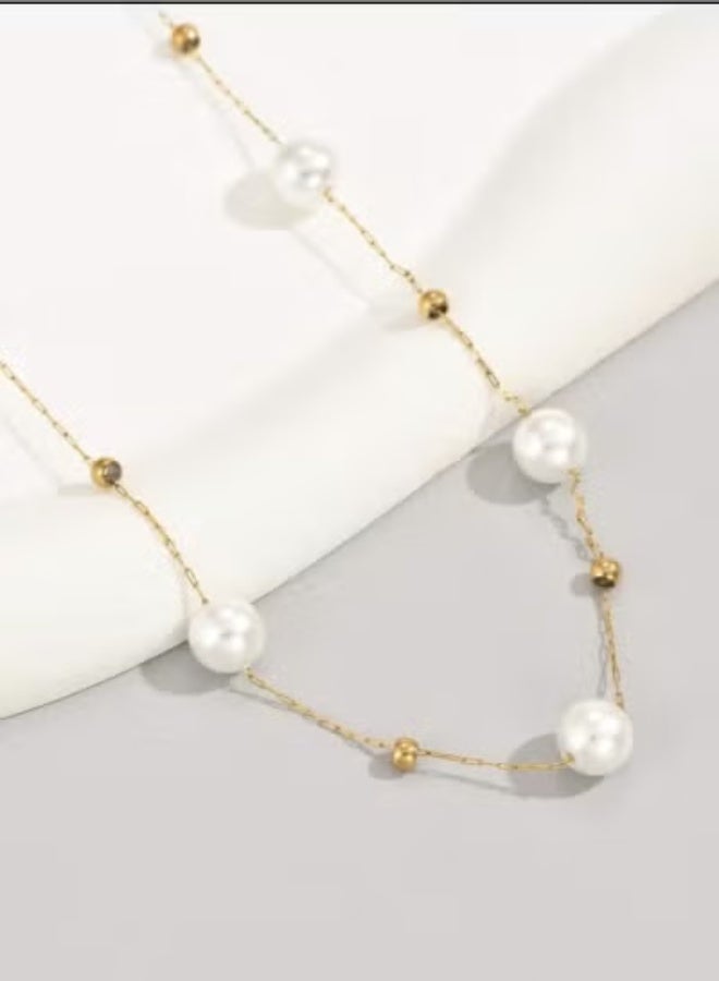 يوكا  قلادة من الفولاذ المقاوم للصدأ مطلية بالذهب عيار 18 قيراطا مع حبة واحدة ، مناسبة للارتداء اليومي وهدايا العطلات للأصدقاء - Image 4