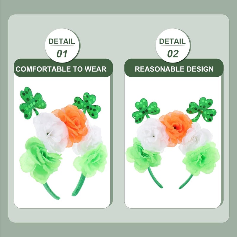 رباط شعر عيد القديس باتريك المزين بأزهار الشامروك المتلألئة (5 أزهار)، مناسب للنساء كزينة شعر لحفلات المهرجانات الأيرلندية والأغراض الخاصة بالاحتفالات. - Image 5
