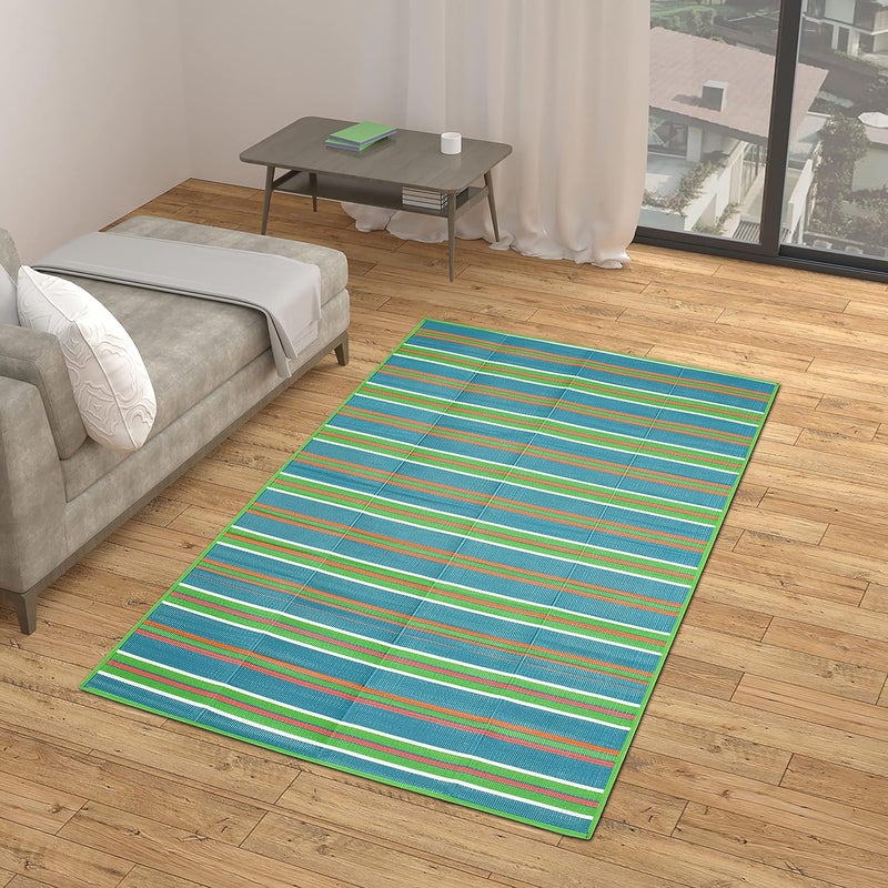 GLOW HOME GLOW HOME Chatai Mats for Home Chattai Mat for Sleeping on FloorChatai Plastic Mat for Floor Plastic Mat for Sleeping Floor Mat Plastic Chatai with Handles Set of 1 Blue 3x6 Feet Rectangular  - Image 4