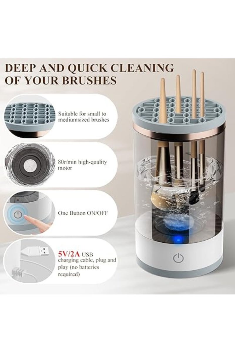 Arabest Makeup Brush Cleaner, Rechargeable Makeup Brush Cleaner, Visual Cleaning Machine, USB, with Brush Clean Mat, Portable, for Most Brush Sizes (Grey) - Image 3