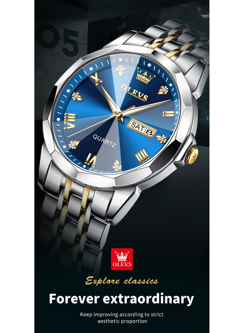 أوليفز ساعات OLEVS للرجال، ساعة يد كاجوال أنيقة، كوارتز تناظرية من الفولاذ المقاوم للصدأ، مقاومة للماء، مضيئة، التاريخ - Image 2