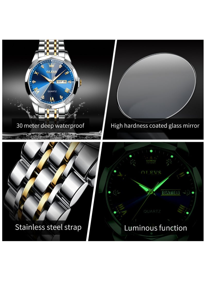 أوليفز ساعات OLEVS للرجال، ساعة يد كاجوال أنيقة، كوارتز تناظرية من الفولاذ المقاوم للصدأ، مقاومة للماء، مضيئة، التاريخ - Image 3