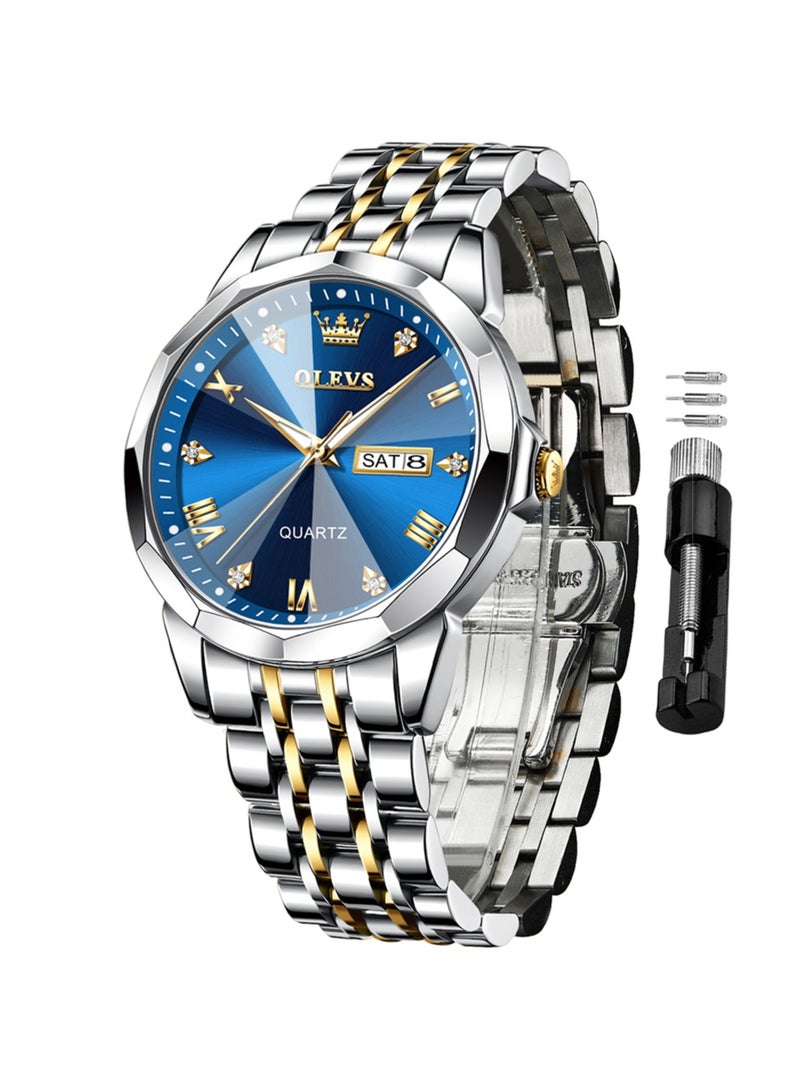 أوليفز ساعات OLEVS للرجال، ساعة يد كاجوال أنيقة، كوارتز تناظرية من الفولاذ المقاوم للصدأ، مقاومة للماء، مضيئة، التاريخ - Image 1