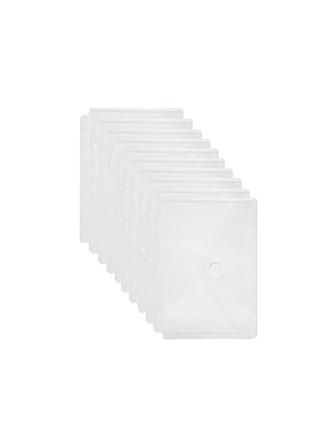 YESSART Plastic 3 Ring Binder Pockets Clear Pouches for 5.5'' x 8.5'' Paper Folder Organizer Hook Loop Closure 10 Pack - Image 1