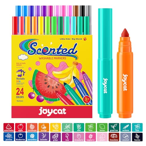 JoyCat 24 Colors Scented Washable Markers for Kids Fruit Dessert Smelly Markers with Versatile Conical Tips NonToxic Art Supplies for Toddlers School Classroom Ideal Gifts for kids - Image 1