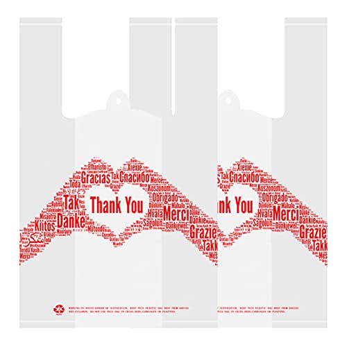 Aihonmin Thank You T-Shirt Merchandise Bags Pack of 200 Reusable and Disposable Grocery Shopping Bags 12" x 6.5" x 20" 30 mic White for Small Business, Take Out / To Go Restaurant - Image 4