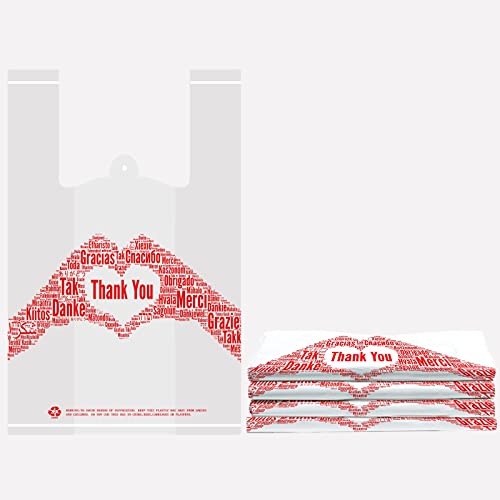 Aihonmin Thank You T-Shirt Merchandise Bags Pack of 200 Reusable and Disposable Grocery Shopping Bags 12" x 6.5" x 20" 30 mic White for Small Business, Take Out / To Go Restaurant - Image 3