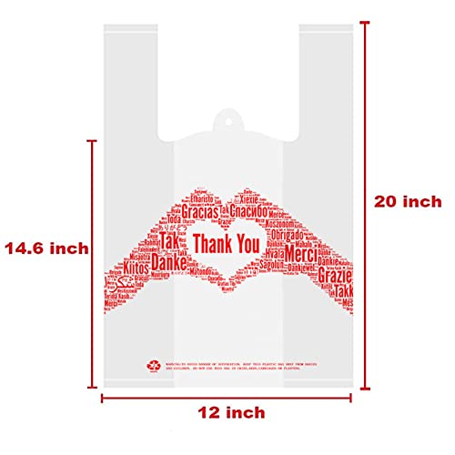 Aihonmin Thank You T-Shirt Merchandise Bags Pack of 200 Reusable and Disposable Grocery Shopping Bags 12" x 6.5" x 20" 30 mic White for Small Business, Take Out / To Go Restaurant - Image 5