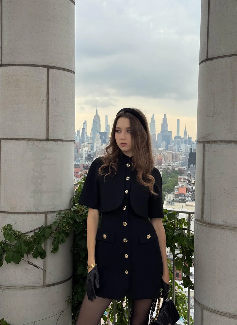 Lichi Mini dress with stand-up collar and cape imitation