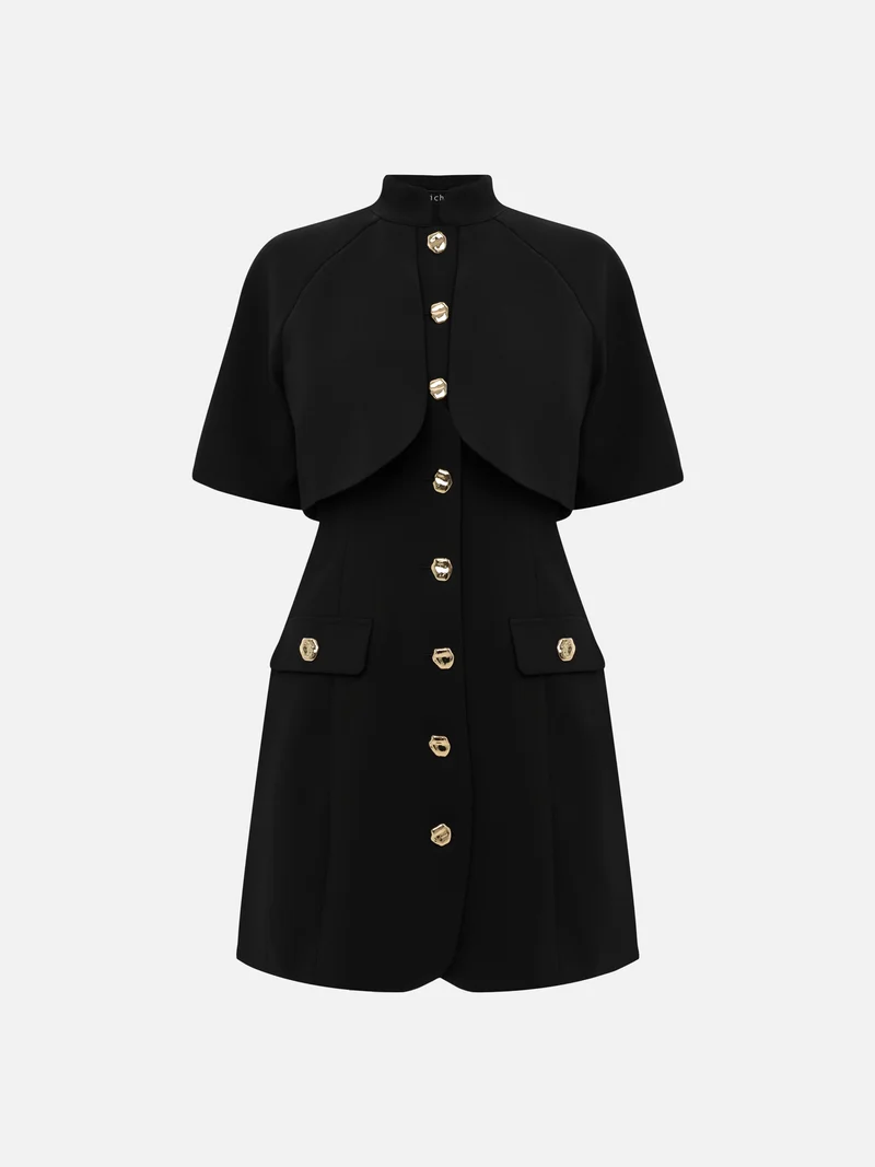 Lichi Mini dress with stand-up collar and cape imitation