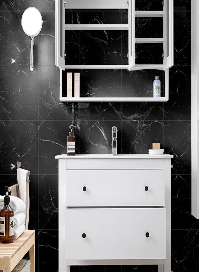 Chejiaye Shower Wall Panels Peel and Stick,Marble Wall Panels for Interior Decor,Backsplash Tile for Kitchen Showers Bathrooms Living Rooms 11.8"x11.8"in 10Pcs,Black (Not Real Tile,9.7 Sq.ft) - Image 3