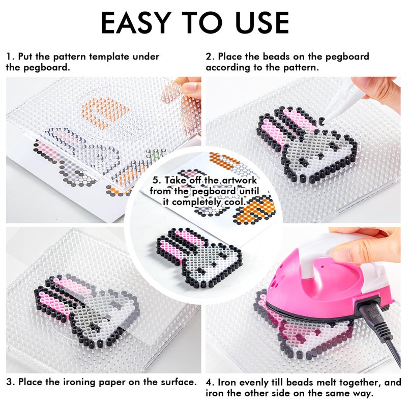 INSCRAFT Fuse Beads, 33000pcs Fuse Beads Kit for Kids, 33 Color 5MM Iron Beads Set with 150 Patterns, 8 Pegboards, 15 Ironing Paper, 6 Tweezers, 85 accessories, Craft Kits Gifts for Birthday Christmas - Image 4